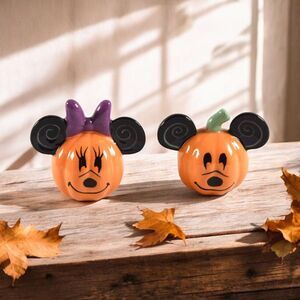 Disney Mickey and Minnie Mouse Pumpkin Salt and Pepper Shaker Set Halloween